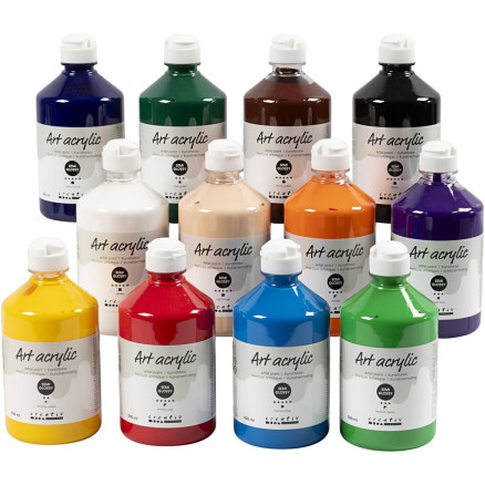 Acrylfarbe, Mattglänzend, Standard-Farben, 12x500 ml/ 1 Pck von Pigment Art School