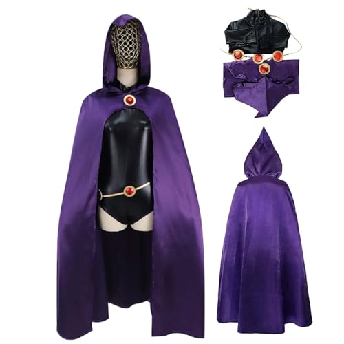Pigmiss Teenager Titans Raven Cosplay Kostüm Halloween Deluxe Overall Gürtel Lila Umhang Full Set Halloween Uniform Cosplay Kostüm für Frauen (S) von Pigmiss