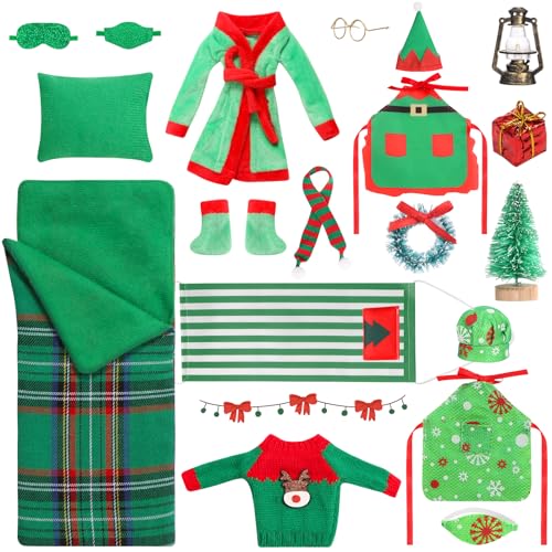 Weihnachtselfenzubehör – Kleidung, Schlafsack, Schürze, Kochmütze, Pullover, Schal, Brille, Bademantel, Schuhe, Hängematte für Elfenpuppe, Dekoration, 20 Stück Weihnachtselfenzubehör – Kleidung, Schlafsack, Schürze, Kochmütze, Pullover, Schal, Brille, Bademantel, Schuhe, Hängematte für Elfenpuppe, Dekoration, 20 Stück von Piklodo