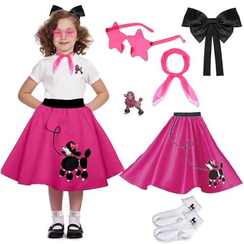 Pikpops 1950er Mädchen Pudelrock, Bobby-Socken, Chiffon-Schal, 50er-Jahre-Kostüm-Outfit für Kinder und Kleinkinder, Fuchsia, 7–10 Jahre Pikpops 1950er Mädchen Pudelrock, Bobby-Socken, Chiffon-Schal, 50er-Jahre-Kostüm-Outfit für Kinder und Kleinkinder, Fuchsia, 7–10 Jahre von Pikpops