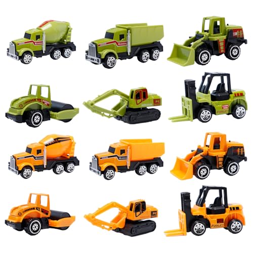 Pilikoll 12 Stück Baustellen Fahrzeuge Metall Kunststoff Bagger Mini Bagger Tortendeko Spielzeugautos Baustelle baggers Spielzeug Auto Spielzeugautos Set Baufahrzeuge Spielzeug für Jungen, Mädchen von Pilikoll