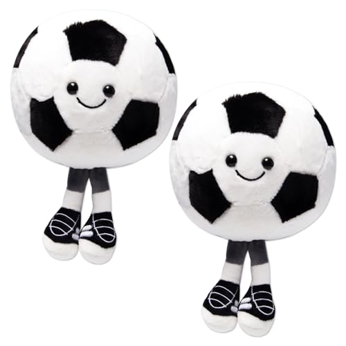 Pilikoll 2 Stück 25cm Plüsch Fußball Spielzeug Fußball Kissen Weich Flauschig Fußball Kuscheltier 3D Smiley Fußball Plüsch Fußballkissen Plüschtier Fußball Plüschtier Spielzeug für Fußball Liebhaber von Pilikoll