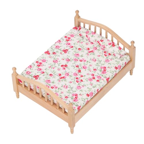 1/12 Miniatur Puppenhaus Bett Elegante dekorative Holz Blumen möbel Zubehör Miniatur Bett Möbel 1/12 Miniatur Puppenhaus Bett Elegante dekorative Holz Blumen möbel Zubehör Miniatur Bett Möbel von Pilipane