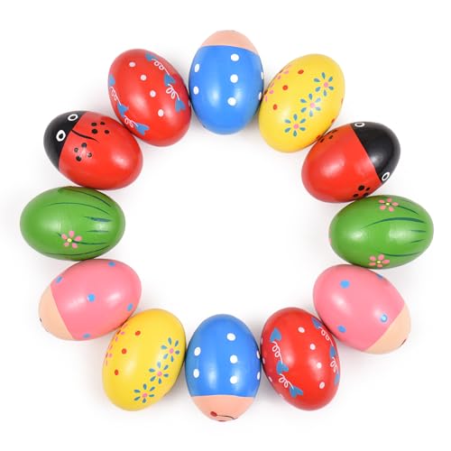 6 Pack Holz Shake Egei Osterei Percussion Instrument interessante Musik schütteln Eier für Party Ostern Musical Egern Korb Stuffers Füllungen Musikinstrument (12 Pack) von Pilipane
