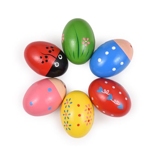6 Pack Holz Shake Egei Osterei Percussion Instrument interessante Musik schütteln Eier für Party Ostern Musical Egern Korb Stuffers Füllungen Musikinstrument (6 Packung) von Pilipane