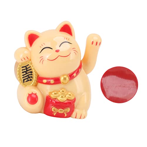 Chinese Lucky Cat Solar Waving Arm Decoration Fortune Cat Statue Figur für Heimbüro -Auto -Armaturenbrett -Ornamente Plastik 5.3x4.1cm (Setzen Sie Sich seitlich gelb) von Pilipane