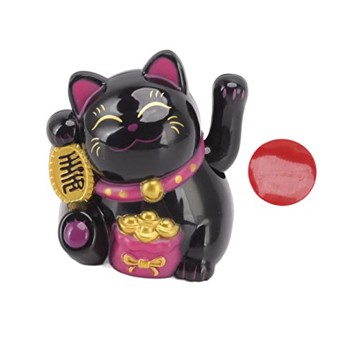 Chinese Lucky Cat Solar Waving Arm Decoration Fortune Cat Statue Figur für Heimbüro -Auto -Armaturenbrett -Ornamente Plastik 5.3x4.1cm (Setzen Sie Sich seitlich schwarz) von Pilipane