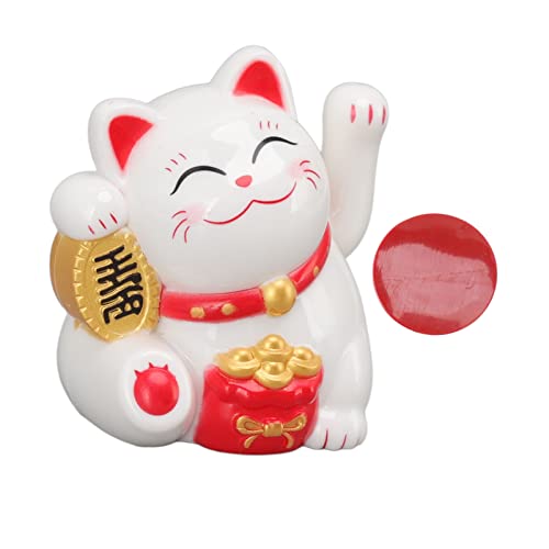 Chinese Lucky Cat Solar Waving Arm Decoration Fortune Cat Statue Figur für Heimbüro -Auto -Armaturenbrett -Ornamente Plastik 5.3x4.1cm (Setzen Sie Sich seitlich weiß) von Pilipane