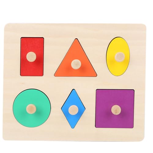 Geometrisches Formpassungsbrett Bildungsholzspielzeug für Kinder im Vorschulerler mit 6 Formen und Farben 8,7 x 7,2in von Pilipane