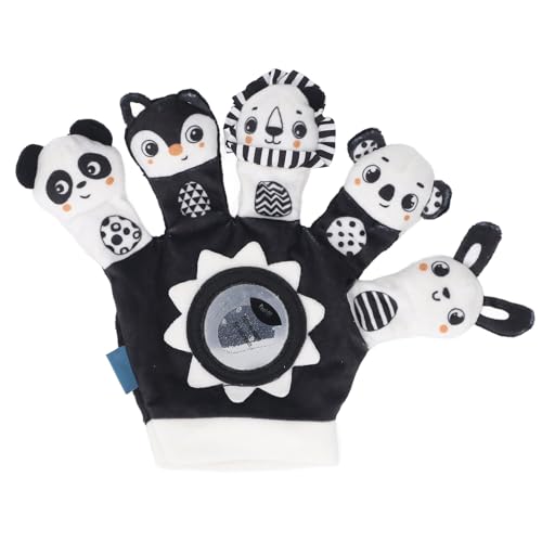 Handpuppen -Tier geformte interaktive pädagogische Handpuppenpuppe mit eingebauten Rasseln für Babykinder sichere weiche musikalische Entwicklung visuelle Stimulation (Schwarz Weiß) von Pilipane