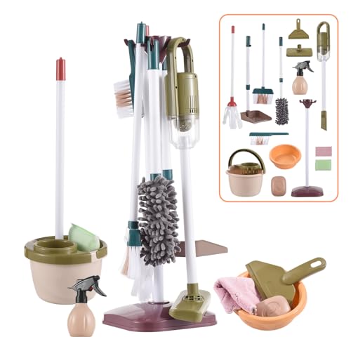 Kinderreinigung Spielzeugset Kleinkind -Housekeeping -Spielset mit Staubsaugerreiniger Besen Mop Dustpan Mop Eimer Pinsel für Mädchen im Alter von 3+ ABS -Material von Pilipane