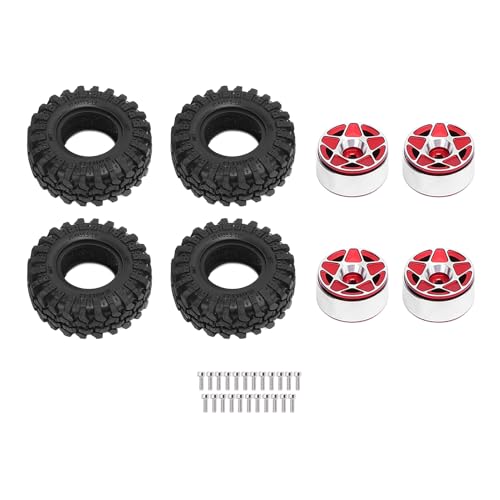 Pilipane 1,0 RC Felgen Aluminiumlegierung Langlebiger leichtes weiches Gummireifen mit 5 Sterne Hub für 1/24 RC -Crawler -Upgrade -Set von 4 n und 4 Reifen (Rot) von Pilipane