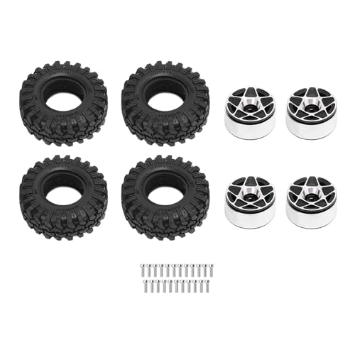 Pilipane 1,0 RC Felgen Aluminiumlegierung Langlebiger leichtes weiches Gummireifen mit 5 Sterne Hub für 1/24 RC -Crawler -Upgrade -Set von 4 n und 4 Reifen (Schwarz) von Pilipane