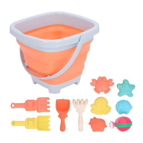 Pilipane 11pcs Kinder Sandküchen Spielzeug Interaktive Bildung zuverlässiger Sandform Rake Shovel Strand Sandspielzeug Set für und Mädchen (Orangenklapper Eimer) von Pilipane