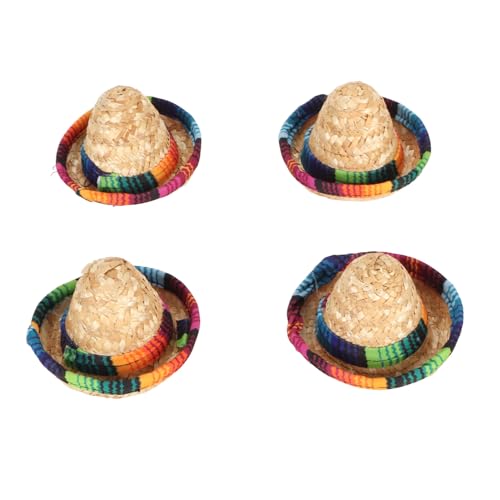 Pilipane Mini Strohhut breiter Krempe farbenfrohe dekorative Miniatur -Bierflaschenhüte für Party -Rollenspiel 4pcs Mehrzwecke Langlebige feine Arbeitskunst Sommersthemenfeiern Kostümpartys von Pilipane