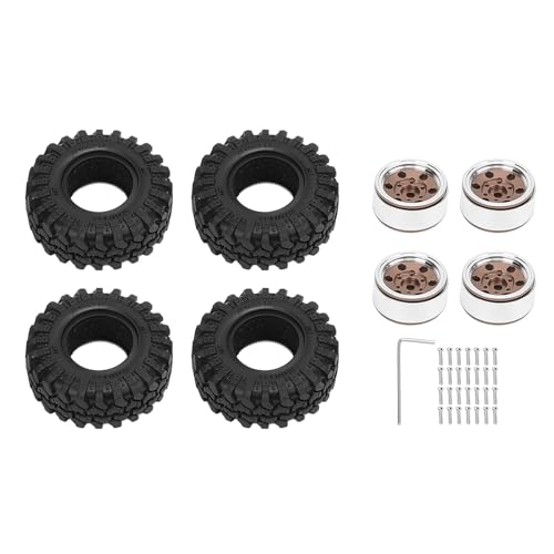Pilipane RC -Auto Beadlock Wheel Rand Aluminiumlegierung 1,0 Sechs Lochreifen mit Reifen für 1/24 RC Crawler Car Upgrade Kit enthält 4 Rad Felgen 28 Schrauben 1 Schraubenschlüssel (Alte Bronze) von Pilipane