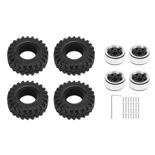Pilipane RC -Auto Beadlock Wheel Rand Aluminiumlegierung 1,0 Sechs Lochreifen mit Reifen für 1/24 RC Crawler Car Upgrade Kit enthält 4 Rad Felgen 28 Schrauben 1 Schraubenschlüssel (Schwarz) von Pilipane