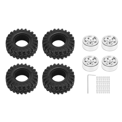 Pilipane RC -Auto Beadlock Wheel Rand Aluminiumlegierung 1,0 Sechs Lochreifen mit Reifen für 1/24 RC Crawler Car Upgrade Kit enthält 4 Rad Felgen 28 Schrauben 1 Schraubenschlüssel (Silber) von Pilipane