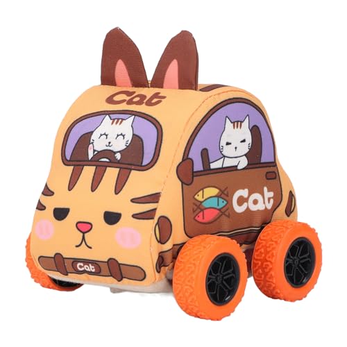 Pilipane Stoffkinder ziehen Auto Cartoon Tierthema Weiche Baumwoll -Fahrzeugspielzeug für Kleinkinder 1 bis 3 Jahre ohne Batterien benötigt (Katze) von Pilipane