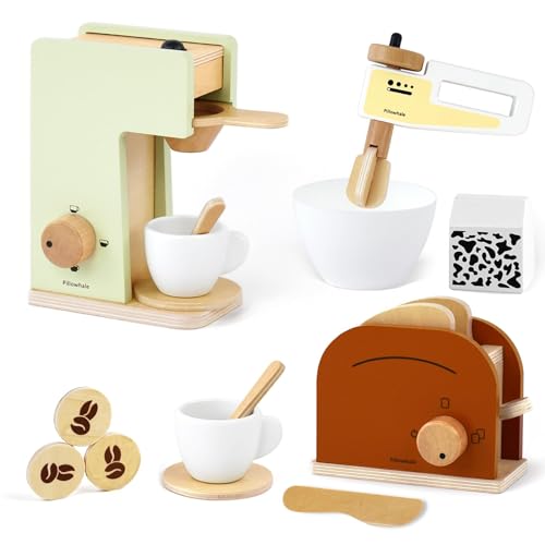 Pillowhale Kinderküche Spielset,Holz Kaffeemaschine Spielzeug,Pop-Up Toaster Spielzeug,Mixer Rührgerät Spielzeug,Küchen Frühstücksset ,Spielküche Kinderküche Zubehör für Kinder 3+ Pillowhale Kinderküche Spielset,Holz Kaffeemaschine Spielzeug,Pop-Up Toaster Spielzeug,Mixer Rührgerät Spielzeug,Küchen Frühstücksset ,Spielküche Kinderküche Zubehör für Kinder 3+ von Pillowhale