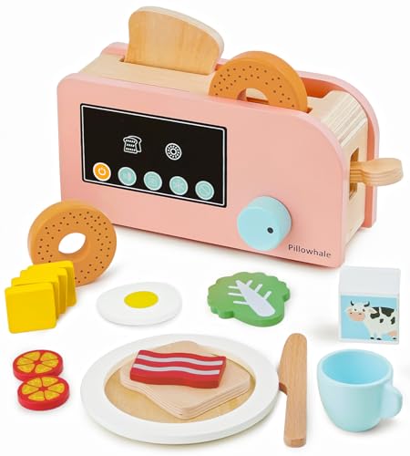 Pillowhale Toaster Spielzeugör Set,Holzspielzeug Pop-up Toaster Set mit Hebelfunktion,Rollenspiele Kinderspielzeug mit Brot und Bagels,Kinderküche Zubehör Holz für 3+ Mädchen Jungen Pillowhale Toaster Spielzeugör Set,Holzspielzeug Pop-up Toaster Set mit Hebelfunktion,Rollenspiele Kinderspielzeug mit Brot und Bagels,Kinderküche Zubehör Holz für 3+ Mädchen Jungen von Pillowhale