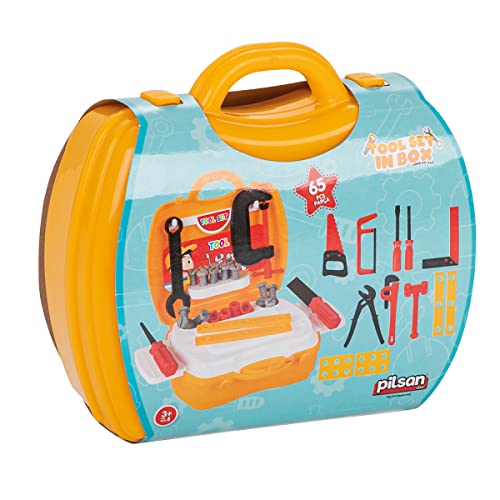 Pilsan Kinder Werkzeugkoffer 03367, Kinderwerkzeug-Set 65-teilig, Zange, Säge, Farbe:gelb von Pilsan