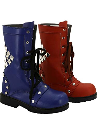 PinLian Damen Harley Cosplay Rot Blau Halbstiefel Stiefelette Flache Schuhe Halloween Kostüm (UK 9) von PinLian