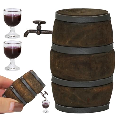 1 12 Skala Puppenhauszubehör, Bierfass Mini -Puppenhaus -Accessoires mit Wasserhahn und Weingläser, DIY -Miniatur zur Dekoration, Mini, von Pineeseatile