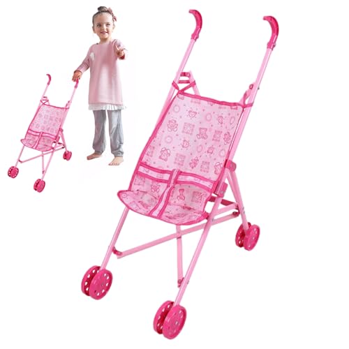 Baby Kinderwagen für Dollsdoll Kinderwagen Cartoon Muster Babypuppen-Faltbar-Puppenwagen mit T-förmiger Sicherheitsgürtel & Push-Griff abnehmbarer Waschmaschine für Mädchen, so tun Sie Play, Style11 von Pineeseatile