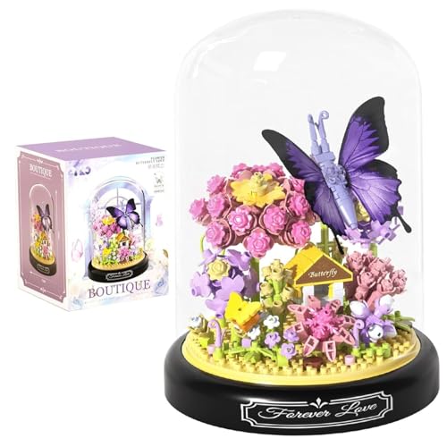 Blumengebäude Spielzeugset, Schmetterling Blumenbaubausteine ​​Set Creative DIY Insekten Schmetterlingsblockblumen mit Staubabdeckung Geschenke für Erwachsene Kinder Kinder von Pineeseatile