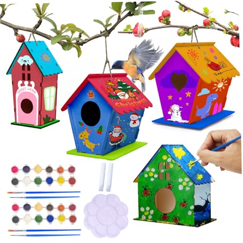 DIY Birdhouse Kits für Kinder, Bird House Kit, 4pcs Holzvogelhäuser zum Malen und Bauen, DIY -Vogelhaus -Kits mit Pinsel, Farben und Malerei Palete für Kinder DIY Birdhouse Kits für Kinder, Bird House Kit, 4pcs Holzvogelhäuser zum Malen und Bauen, DIY -Vogelhaus -Kits mit Pinsel, Farben und Malerei Palete für Kinder von Pineeseatile