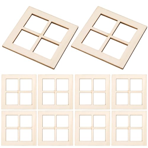 Dollhouse Möbel, 10pcs Dollhouse Fenster 2.76x2, 76 Natrual Holz mit Vier Panel-Fenstern unbemalte Möbel Simulation glattes DIY-Fensterrahmen Puppenhauszubehör von Pineeseatile