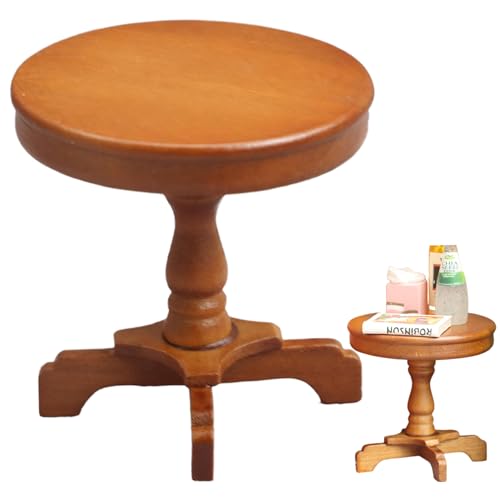Dollhouse Tabelle 1:12 LIFELISCHE RUNDE MINICORE TABEL LEISTES DIY DULLS House Möbel mit Sockel Holzpuppenhausmöbel für Dekor, Braun, Miniatur von Pineeseatile