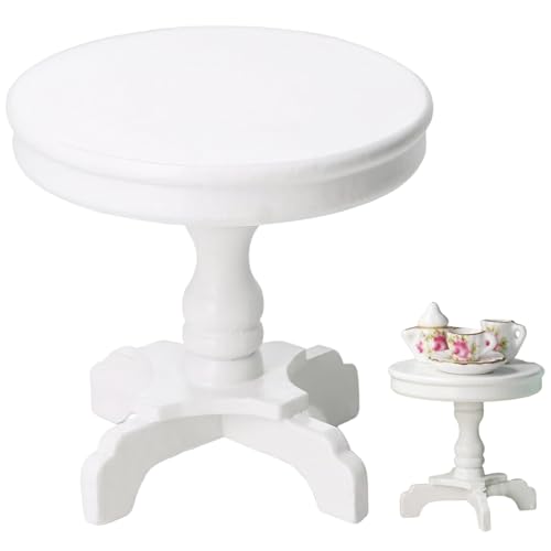 Dollhouse Tisch, Puppenhaus Tabelle 1:12 LIFELICE Round Miniatur FOMPLISCHE DIY DULLS House Möbel mit Sockel Holzmöbel für Dekor, Weiß von Pineeseatile