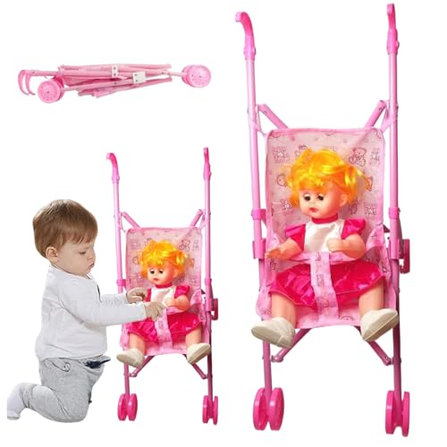 Faltbare Babypuppen-Kinderwagen mit Einer 13-Zoll-potenziellen Puppe, niedlichen großen Augen und T-förmigen Sicherheitsgürteln, Kutsche mit Schubgriff für Kleinkinder-Mädchen, tun Sie das Spielzeug Faltbare Babypuppen-Kinderwagen mit Einer 13-Zoll-potenziellen Puppe, niedlichen großen Augen und T-förmigen Sicherheitsgürteln, Kutsche mit Schubgriff für Kleinkinder-Mädchen, tun Sie das Spielzeug von Pineeseatile