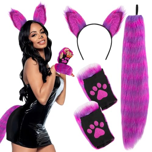 Fuchsohren und Schwanz, Fuchsohren und Schwanzset, elastisches pelziges Stirnband, Pulle Pelry Paws Handschuh flauschige Schwänze, Kostüm für Halloween Fancy Party Cosplay Kostümgeschenke, Lila Fuchsohren und Schwanz, Fuchsohren und Schwanzset, elastisches pelziges Stirnband, Pulle Pelry Paws Handschuh flauschige Schwänze, Kostüm für Halloween Fancy Party Cosplay Kostümgeschenke, Lila von Pineeseatile