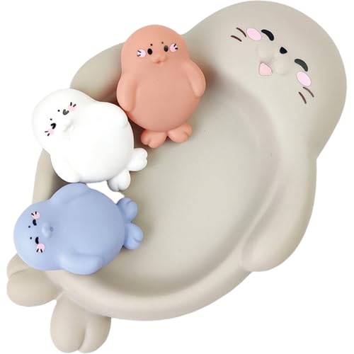 Kleinkindbadspielzeug, 1 Set Baby Bad Spielzeug süßes, tierisches schwimmendes Kleinkind Stapelbares interaktiver Loch-freier Soft Squeez Set für Kinderbabys Kindergeschenke, Seal Seal von Pineeseatile