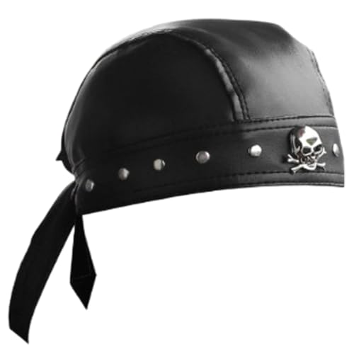 Leder Durag Frauen Männer Verstellbare Lederschädelkappe, Piratenhut mit Nieten und Riemen für Straßenspaziergang Foto -Requisiten Leder Durag Frauen Männer Verstellbare Lederschädelkappe, Piratenhut mit Nieten und Riemen für Straßenspaziergang Foto -Requisiten von Pineeseatile