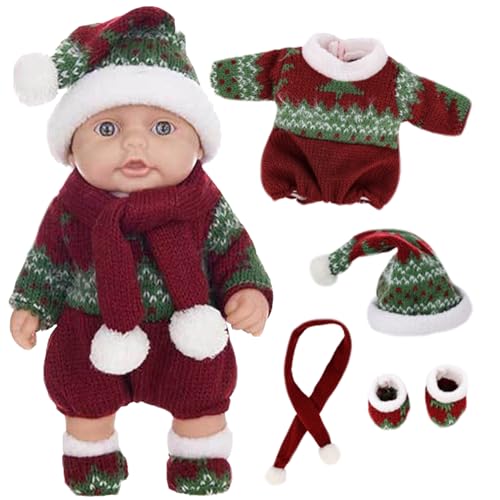 Mini -Puppen, Mini -Babypuppen 10 niedliche Weihnachten mit beweglichen Gelenken realistisches Neugeborenes Baby weiche Vinyl Ganzkörper Stehpuppe mit Kleidung für Kinder, Grün von Pineeseatile