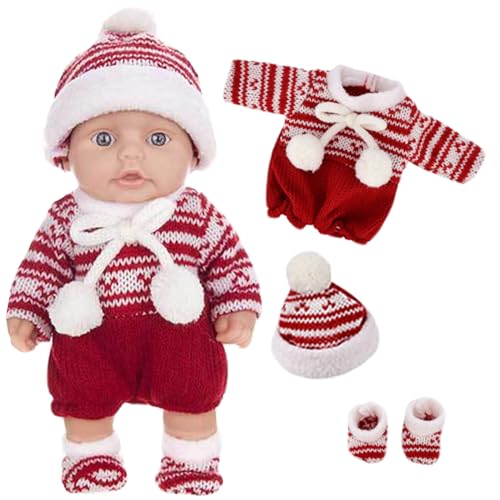 Mini -Puppen, Mini -Babypuppen 10 niedliche Weihnachten mit beweglichen Gelenken realistisches Neugeborenes Baby weiche Vinyl Ganzkörper Stehpuppe mit Kleidung für Kinder, rot von Pineeseatile