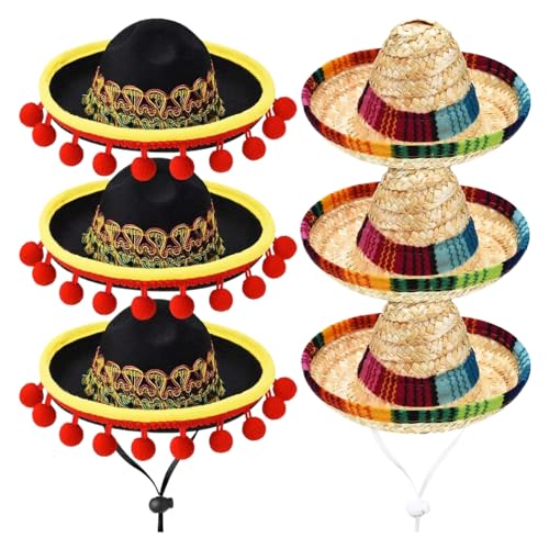 Mini Sombrero, Mini Sombrero hüte 6pcs kleine Sombrero Party Hüte mit einstellbarem Kinngurt mexikanische Party Gefälligkeiten für Menschen mexikanische Party -Dekorationen Kinngurt von Pineeseatile