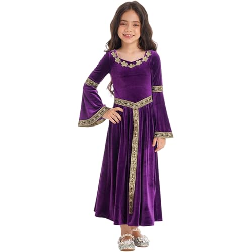 Mittelalterliche Prinzessin Kleid Girls Renaissance -Kleid Lange Glockenhülle Vintage Purple Soft Polyester Mädchen mittelalterlich für die Bühnenperformance, 140 cm von Pineeseatile