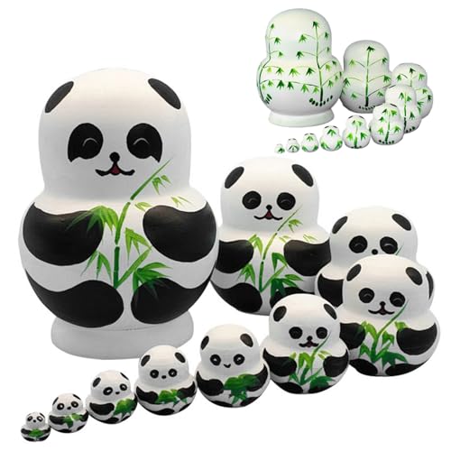 Nesting Dolls 1 Set (10pcs) Panda Design Matryoshka Puppe süße Cartoon Matrioshka mit Bambusmuster Holz russische Nistpuppen für Kinder, Russian von Pineeseatile