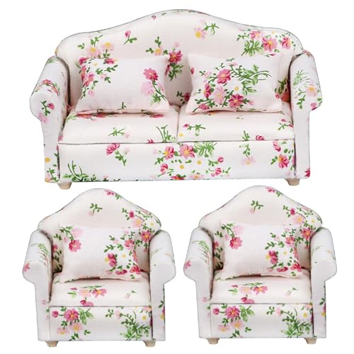 Pineeseatile 3pcs 1:12 Puppenhausmöbel, Blumenmuster -Sofa & Sessel -Set mit Kissen, hölzernen Wohnzimmerzubehör für Dollhouse, Miniatur -Couch Set Pineeseatile 3pcs 1:12 Puppenhausmöbel, Blumenmuster -Sofa & Sessel -Set mit Kissen, hölzernen Wohnzimmerzubehör für Dollhouse, Miniatur -Couch Set von Pineeseatile