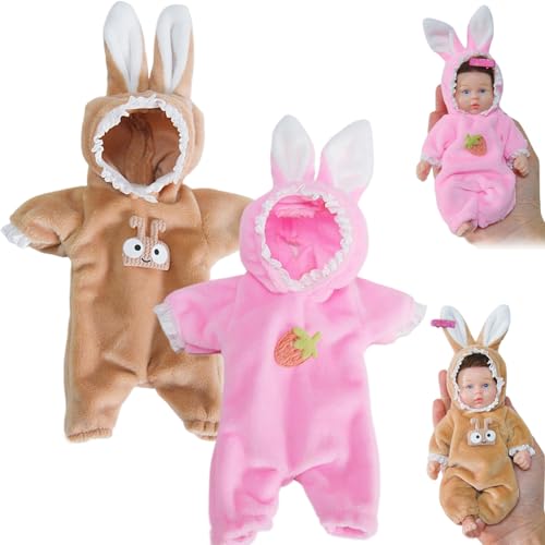 Pineeseatile 6 Zoll Puppenkleidung 2 Set süße Hasenpuppen-Kleidung mit Kapuzepyjama mit Stickerei mit Stickerei-DIY-freundlich von Pineeseatile