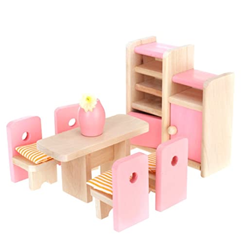 Pineeseatile Dollhouse Esszimmer Holzmöbel Set Tischstuhl Display Einheit Vase Dollhouse Spielset, Küchenwerkzeuge von Pineeseatile