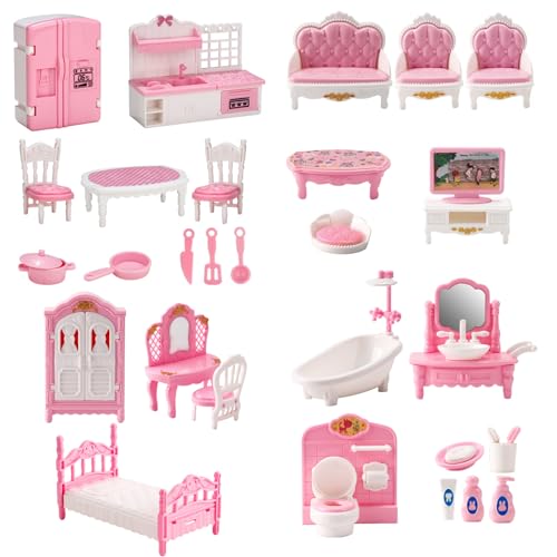 Pineeseatile Dollhouse Möbelset, 4 Sets Dollhouse Möbelset, realistische Plastikminiaturen umfassen Küche, Schlafzimmer, Badezimmer und Wohnzimmer DIY Kit, Puppenhauszubehör und Pineeseatile Dollhouse Möbelset, 4 Sets Dollhouse Möbelset, realistische Plastikminiaturen umfassen Küche, Schlafzimmer, Badezimmer und Wohnzimmer DIY Kit, Puppenhauszubehör und von Pineeseatile
