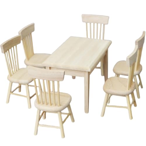 Pineeseatile Dollhouse Tisch und Dollhouse Stuhl Set 1:12 Skala Holzpuppenhausmöbel DIY-freundlichem realistischen Puppenhaus Miniaturen für Küche, Esszimmer, Dollhouse Stuhl Pineeseatile Dollhouse Tisch und Dollhouse Stuhl Set 1:12 Skala Holzpuppenhausmöbel DIY-freundlichem realistischen Puppenhaus Miniaturen für Küche, Esszimmer, Dollhouse Stuhl von Pineeseatile