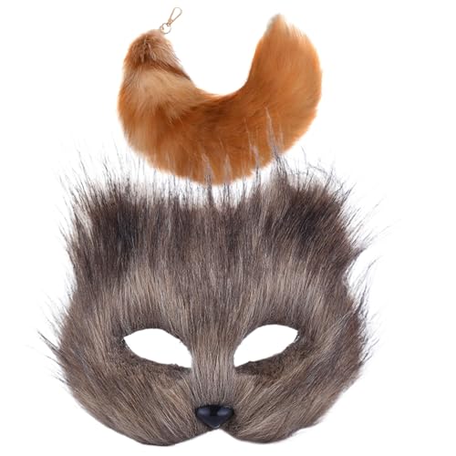 Pineeseatile Fox -Maske, Fox -Maske mit Fuchsschwanz realistische pelzige Kostüm dekorative Therianische Personalisierte Therian Maske und Schwanz für Cosplay -Party Halloween von Pineeseatile