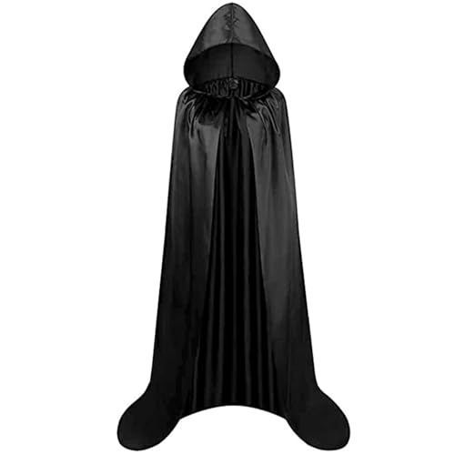 Pineeseatile Halloween Umhang 59in schwarzer Umhang mit Krawattengurt Satin mit Haubenmännern Frauen für Cosplay, Kostüm, Bühne, Filmpropie von Pineeseatile